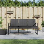 3-Seater Garden Bench with Cushions Dark Grey PP Rattan