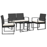 5 piece Garden Dining Set with Cushions Black PP Rattan - Front View