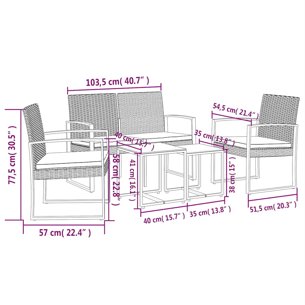 5 piece Garden Dining Set with Cushions Black PP Rattan