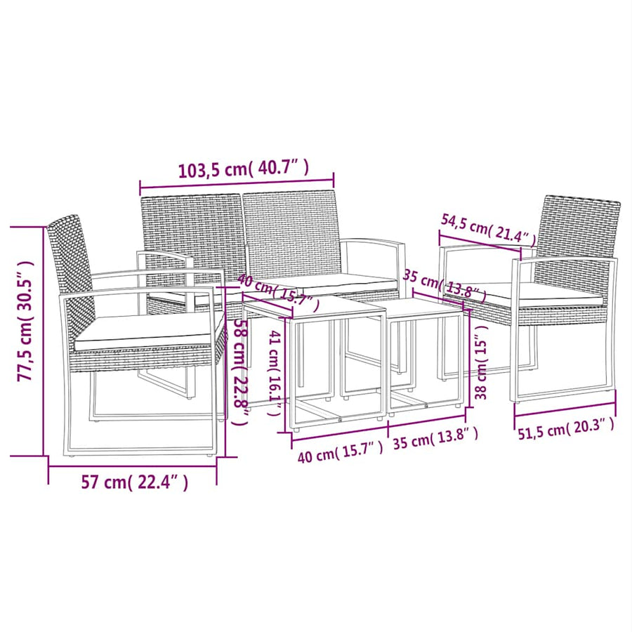 5 piece Garden Dining Set with Cushions Black PP Rattan