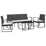 5 piece Garden Dining Set with Cushions Black PP Rattan - Front View