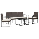 5 piece Garden Dining Set with Cushions Brown PP Rattan - Front View