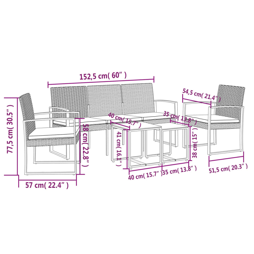 5 piece Garden Dining Set with Cushions Brown PP Rattan