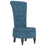 High Back Chair Blue Velvet Button Design - Front View