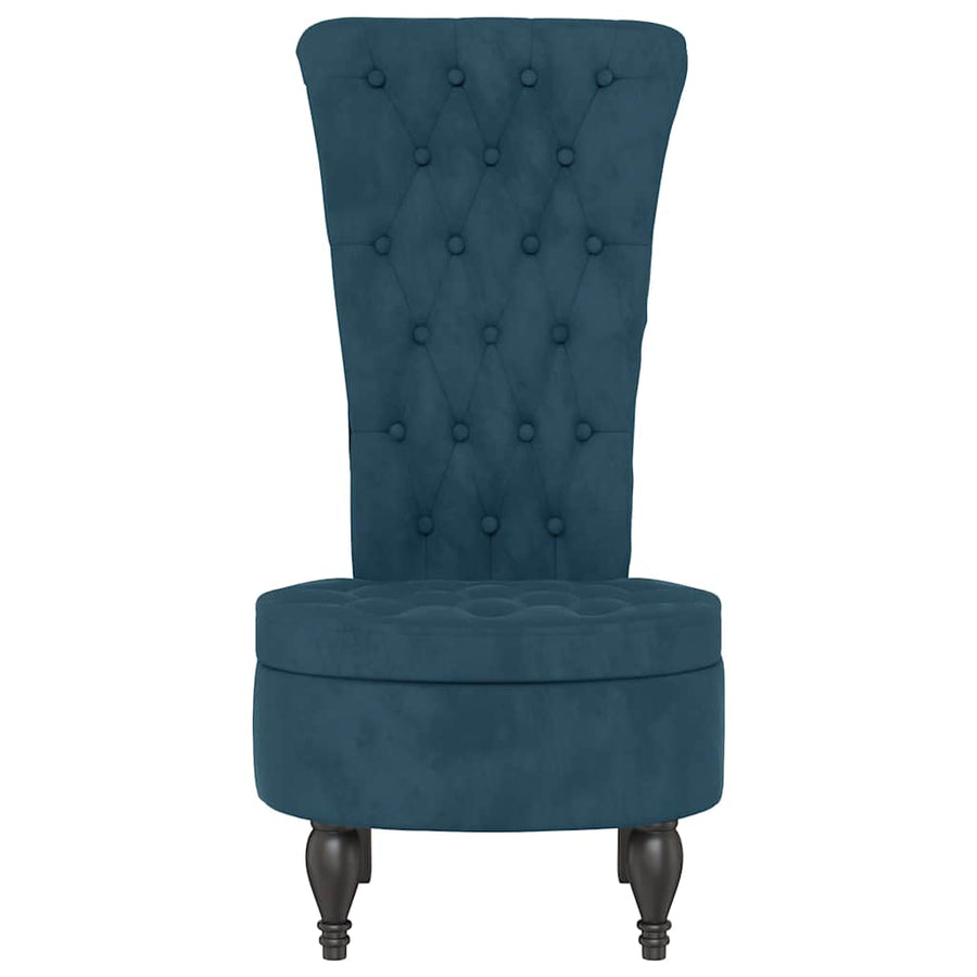High Back Chair Blue Velvet Button Design