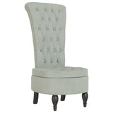High Back Chair Light Grey Velvet Button Design - Front View