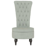High Back Chair Light Grey Velvet Button Design