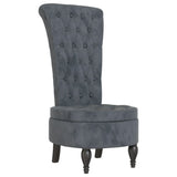 High Back Chair Dark Grey Velvet Button Design - Front View