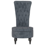 High Back Chair Dark Grey Velvet Button Design - Side View