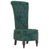 High Back Chair Dark Green Velvet Button Design - Front View