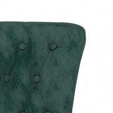 High Back Chair Dark Green Velvet Button Design - Rear View