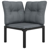Garden Corner Chair with Cushions Black and Grey Poly Rattan - Side View
