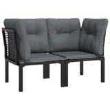 Garden Corner Chairs with Cushions 2 pcs Black&Grey Poly Rattan - Front View