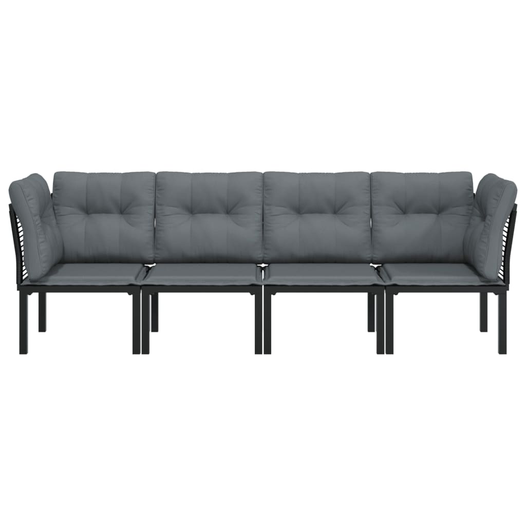 4 Piece Garden Lounge Set Black and Grey Poly Rattan