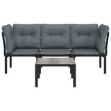4 Piece Garden Lounge Set Black and Grey Poly Rattan