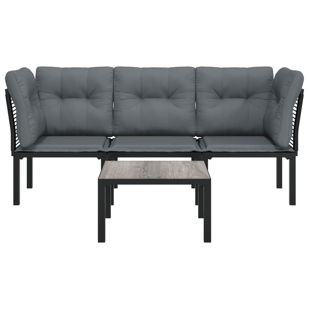 4 Piece Garden Lounge Set Black and Grey Poly Rattan