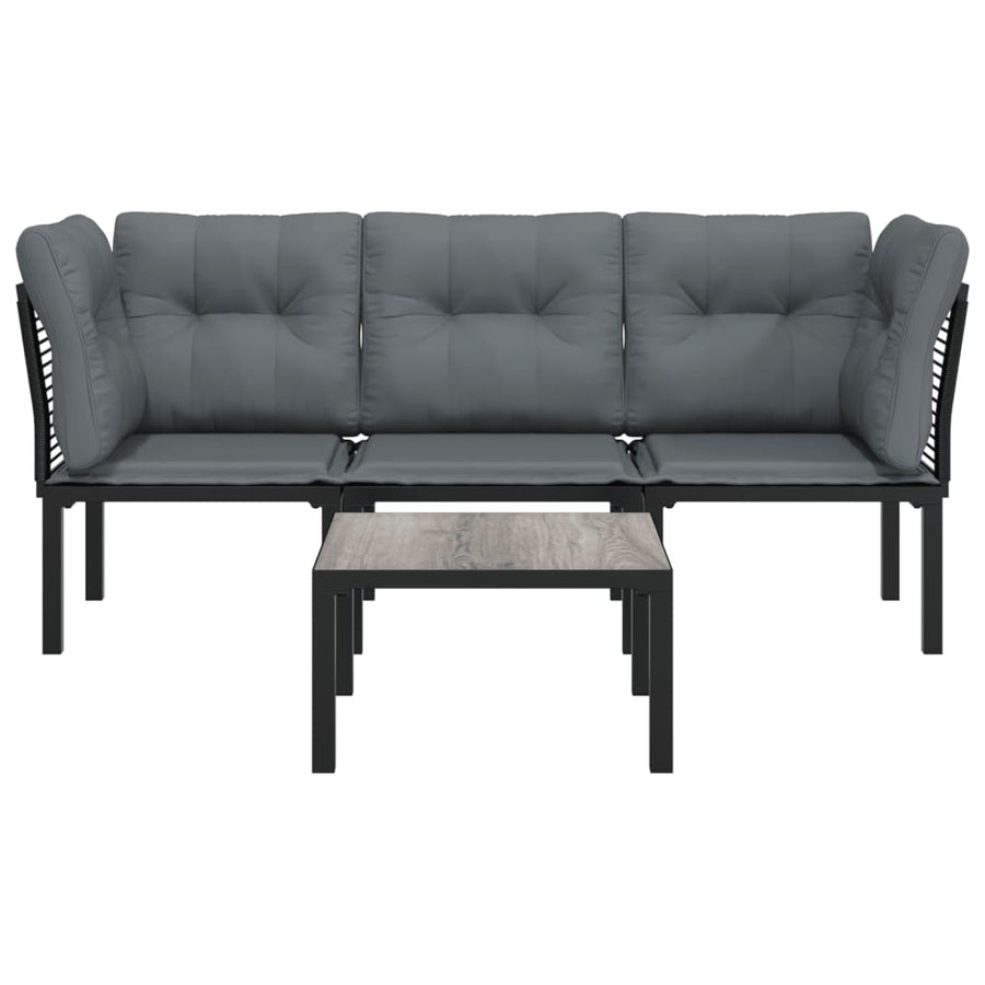 4 Piece Garden Lounge Set Black and Grey Poly Rattan