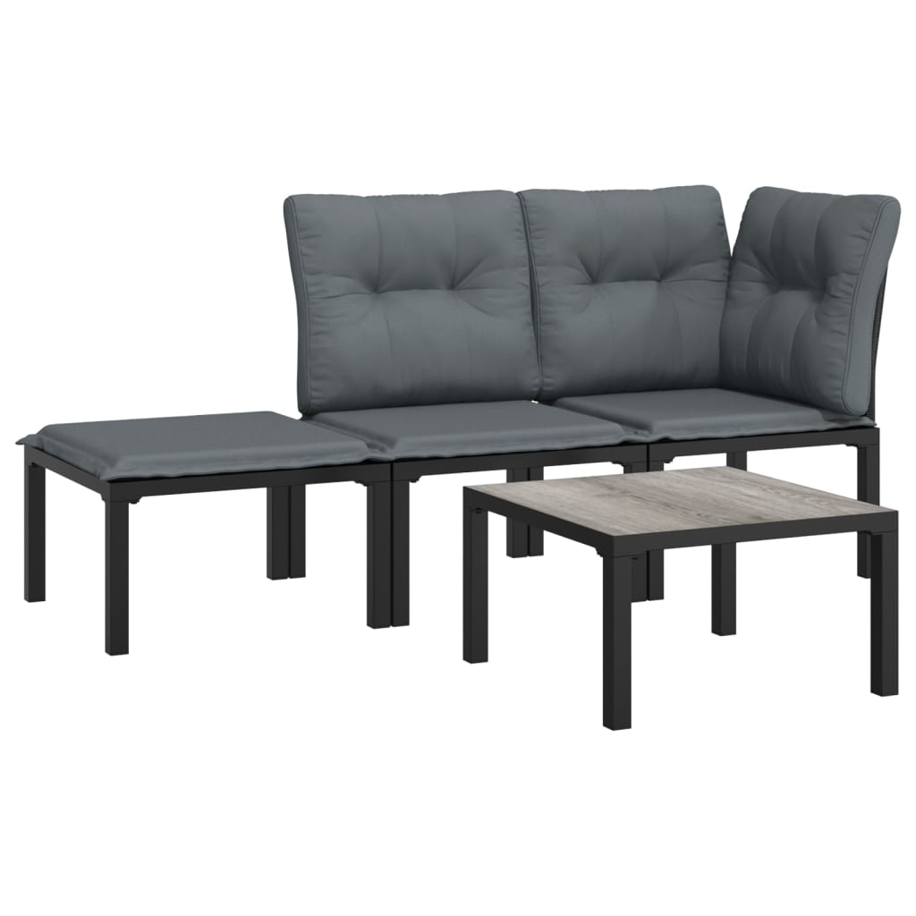 4 Piece Garden Lounge Set Black and Grey Poly Rattan