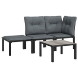 4 Piece Garden Lounge Set Black and Grey Poly Rattan - Front View