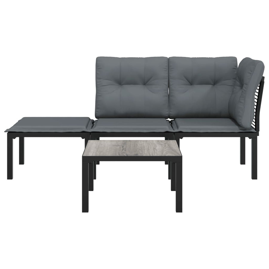 4 Piece Garden Lounge Set Black and Grey Poly Rattan