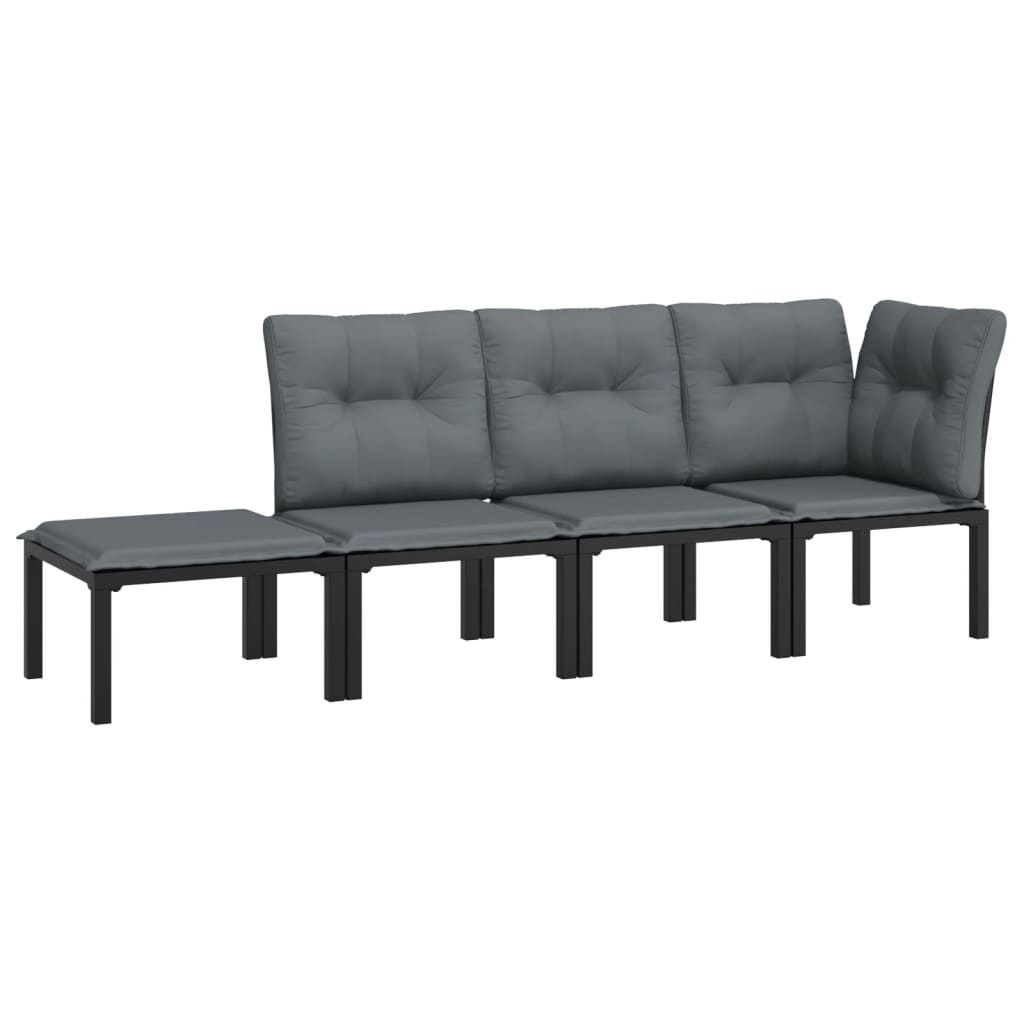 4 Piece Garden Lounge Set Black and Grey Poly Rattan