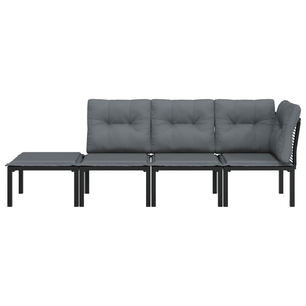 4 Piece Garden Lounge Set Black and Grey Poly Rattan