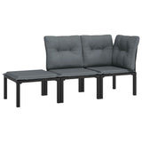 3 Piece Garden Lounge Set Black and Grey Poly Rattan - Front View