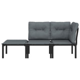3 Piece Garden Lounge Set Black and Grey Poly Rattan - Side View