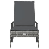 Sun Lounger with Cushion Grey Poly Rattan