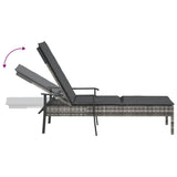 Sun Lounger with Cushion Grey Poly Rattan - Close-Up Angle