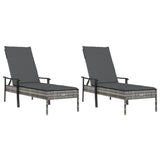 Sun Loungers 2 pcs with Table and Cushions Grey Poly Rattan - Top-Down View
