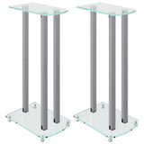 Speaker Stands 2 pcs Silver Tempered Glass 3 Pillars Design - Front View