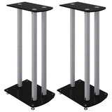 Speaker Stands 2pcs Black&Silver Tempered Glass 3 Pillars Design - Front View