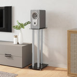 Speaker Stands 2pcs Black&Silver Tempered Glass 3 Pillars Design - Side View