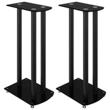 Speaker Stands 2 pcs Black Tempered Glass 3 Pillars Design - Front View