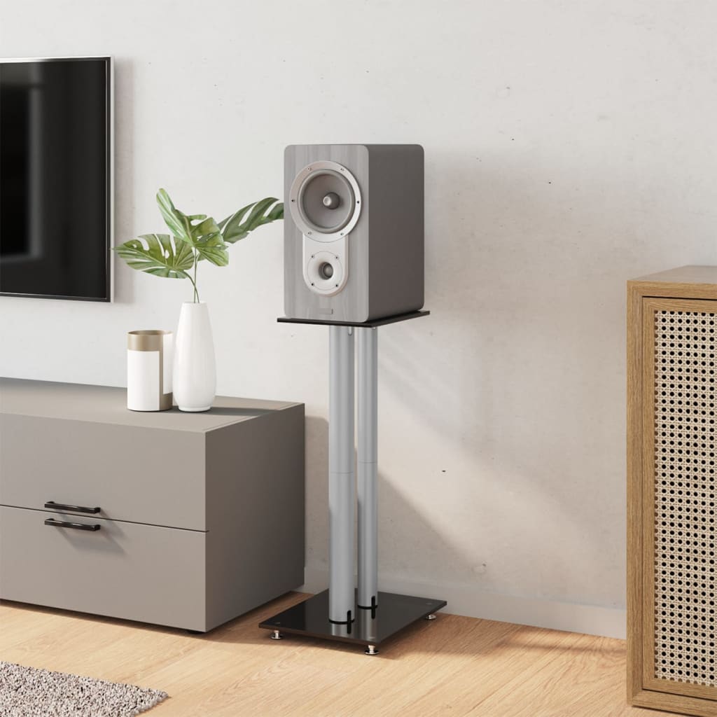 Speaker Stands 2pcs Black&Silver 2 Pillars Design