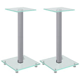 Speaker Stands 2 pcs Silver Tempered Glass 1 Pillar Design - Front View