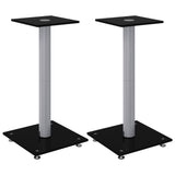 Speaker Stands 2 pcs Black&Silver Tempered Glass 1 Pillar Design - Front View