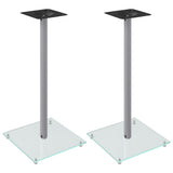Speaker Stands 2 pcs Silver Tempered Glass 1 Pillar Design - Front View