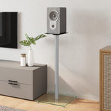 Speaker Stands 2 pcs Silver Tempered Glass 1 Pillar Design - Side View