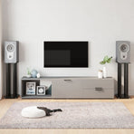 Speaker Stands 2 pcs Black Tempered Glass 4 Pillars Design