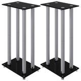 Speaker Stands 2 pcs Black&Silver Tempered Glass 4 Pillars Design - Front View