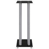 Speaker Stands 2 pcs Black&Silver Tempered Glass 4 Pillars Design