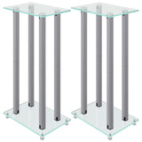 Speaker Stands 2pcs Silver Tempered Glass 4 Pillars Design - Front View