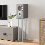 Speaker Stands 2pcs Silver Tempered Glass 4 Pillars Design - Side View