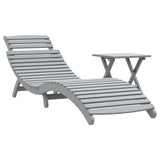 Sun Lounger with Table Grey Solid Wood Acacia - Front View