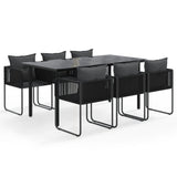 7 Piece Garden Dining Set Black - Front View