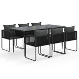 7 Piece Garden Dining Set Black - Front View