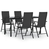 5 Piece Garden Dining Set Black Poly Rattan - Front View