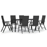 7 Piece Garden Dining Set Black Poly Rattan - Front View